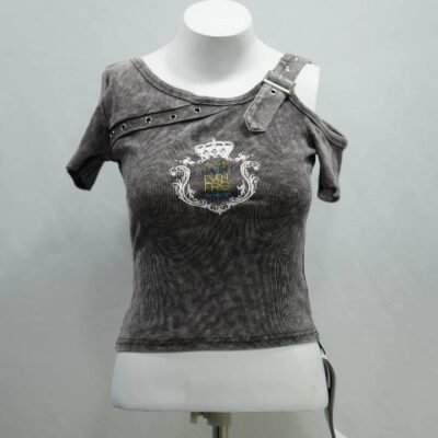 Acid Wash Charcoal "FMIN Crest" Buckled Crop Top