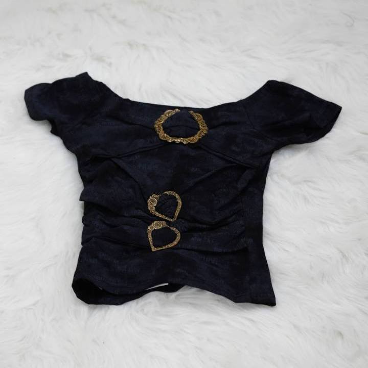 Black Ruched Hardware Heart Top