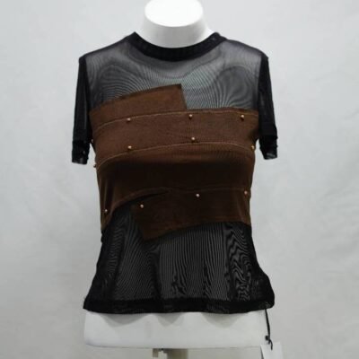Black & Brown Y2K Illusion Patchwork Mesh Top