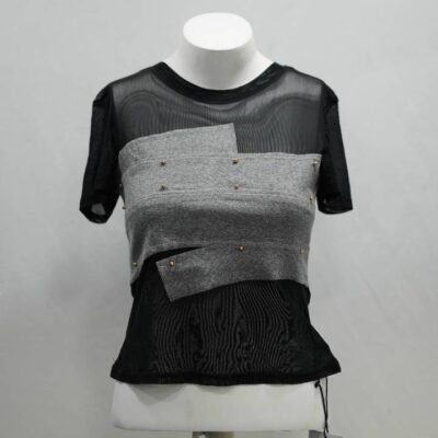 Black & Grey Y2K Illusion Patchwork Mesh Top