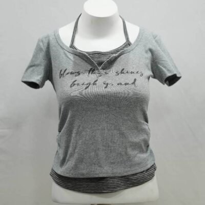 Blue-Grey 2-in-1 Layered Striped Halter Top