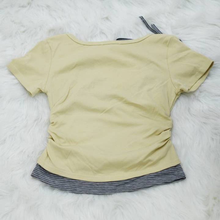 Butter Yellow 2-in-1 Layered Striped Halter Top - Image 2