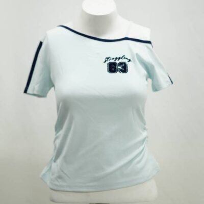 Baby Blue 'Struggling 83' Asymmetric Jersey Top