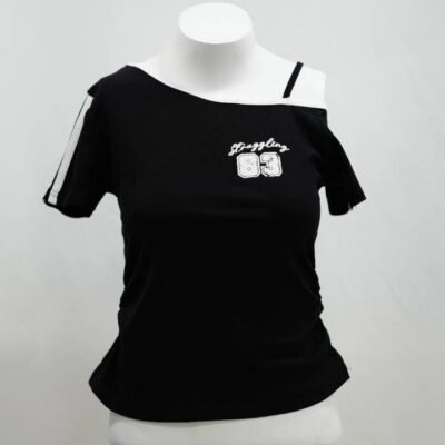 Black 'Struggling 83' Asymmetric Jersey Top
