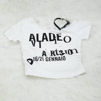 Chalk White Buckled Strap Cyber Graphic Crop Top