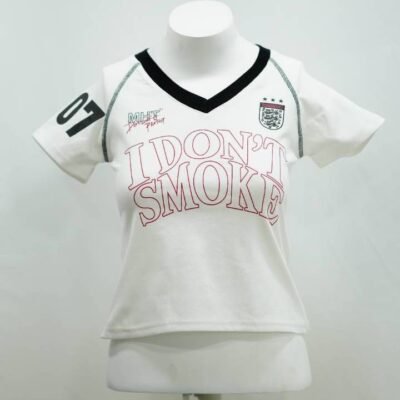 Chalk White 'I Don't Smoke' Soccer Jersey Crop Top