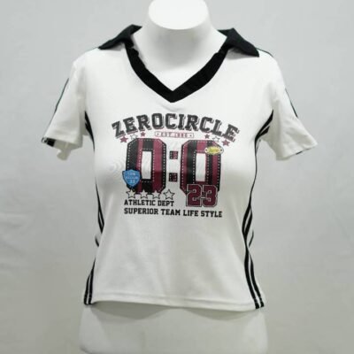 Chalk White 'ZEROCIRCLE 00' Collared Jersey Crop