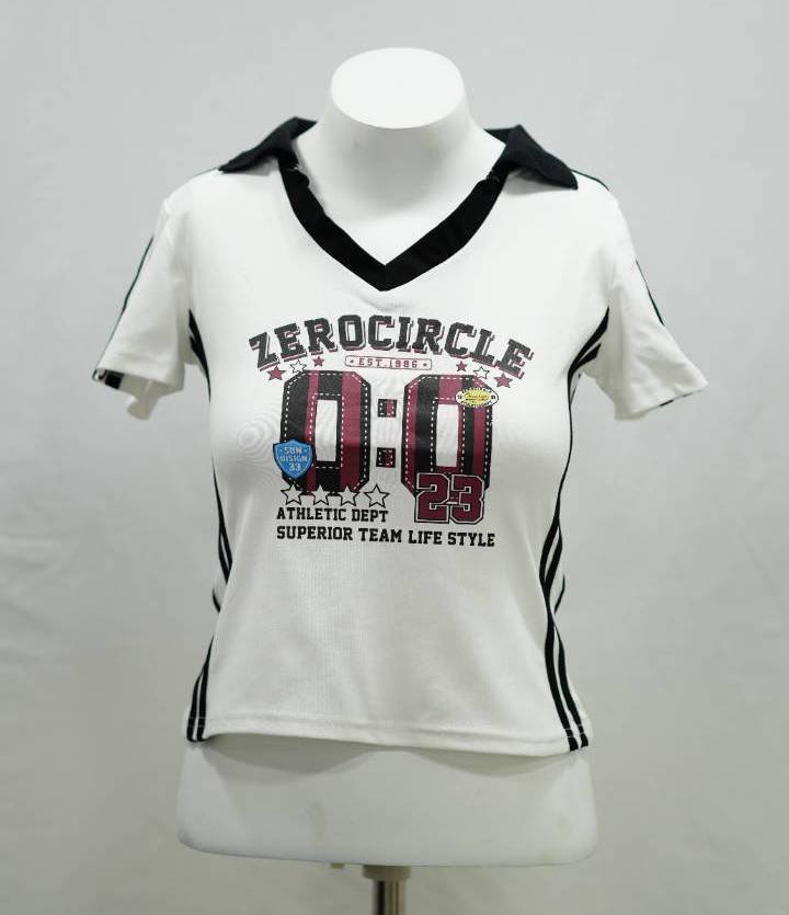 Chalk White 'ZEROCIRCLE 00' Collared Jersey Crop