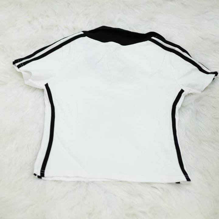 Chalk White 'ZEROCIRCLE 00' Collared Jersey Crop - Image 3
