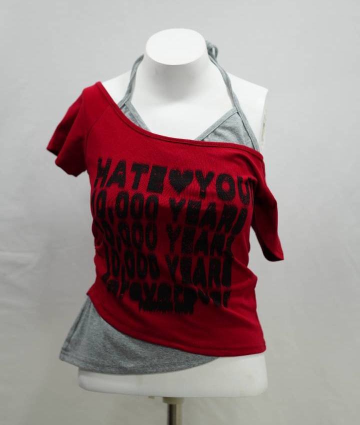 Crimson 'HATE YOU' Layered Halter Top