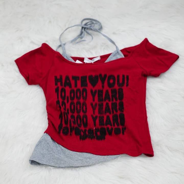 Crimson 'HATE YOU' Layered Halter Top - Image 3