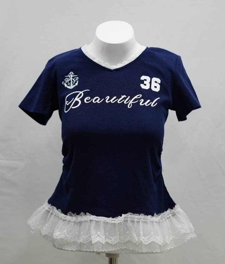 Deep Navy Lace Trim '36 Beautiful' Tee