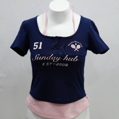 Deep Navy 'Sunday Hub' 2-in-1 Henley Crop