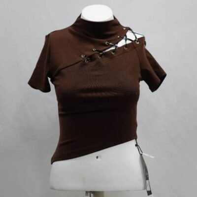 Espresso Brown Asymmetrical Lace-Up Top