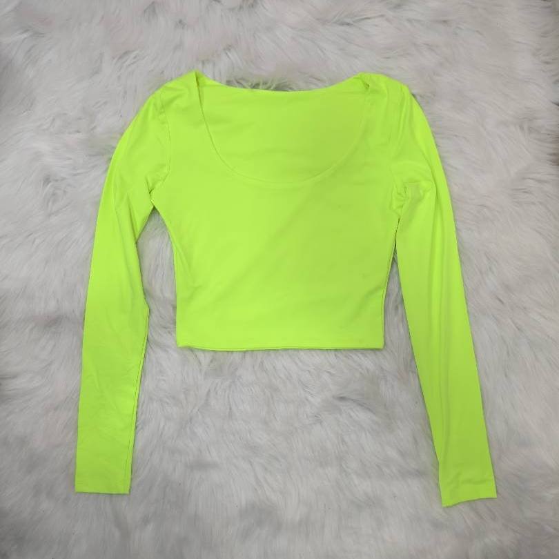 Electric Lime Long Sleeve Scoop Crop - Image 3