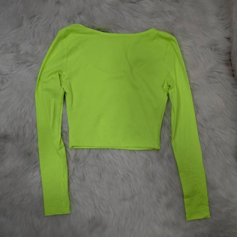 Electric Lime Long Sleeve Scoop Crop - Image 2