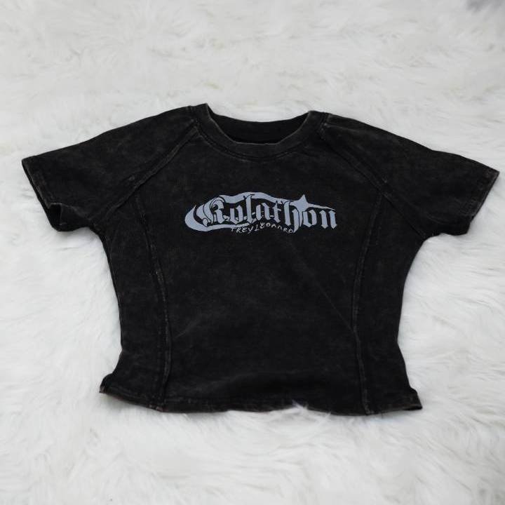 Faded Black Contour Seam Text Graphic Tee - Image 2