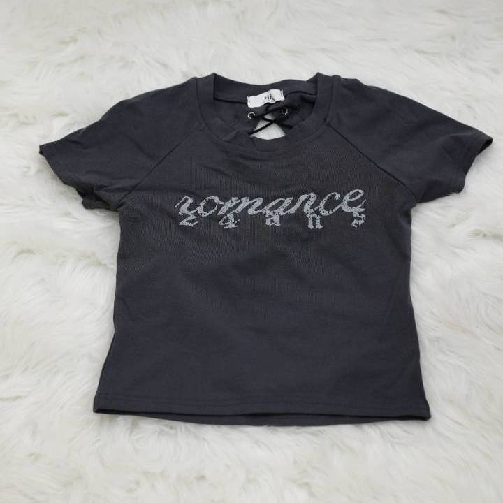 Grey Y2K "Romance 24" Lace-Up Crop Top - Image 3