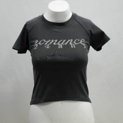 Grey Y2K "Romance 24" Lace-Up Crop Top