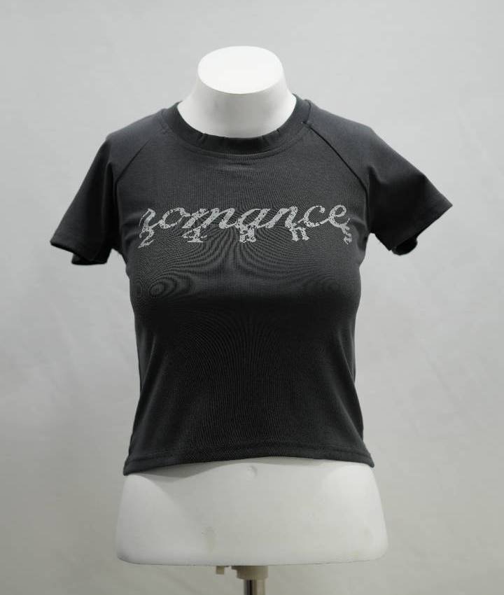 Grey Y2K "Romance 24" Lace-Up Crop Top