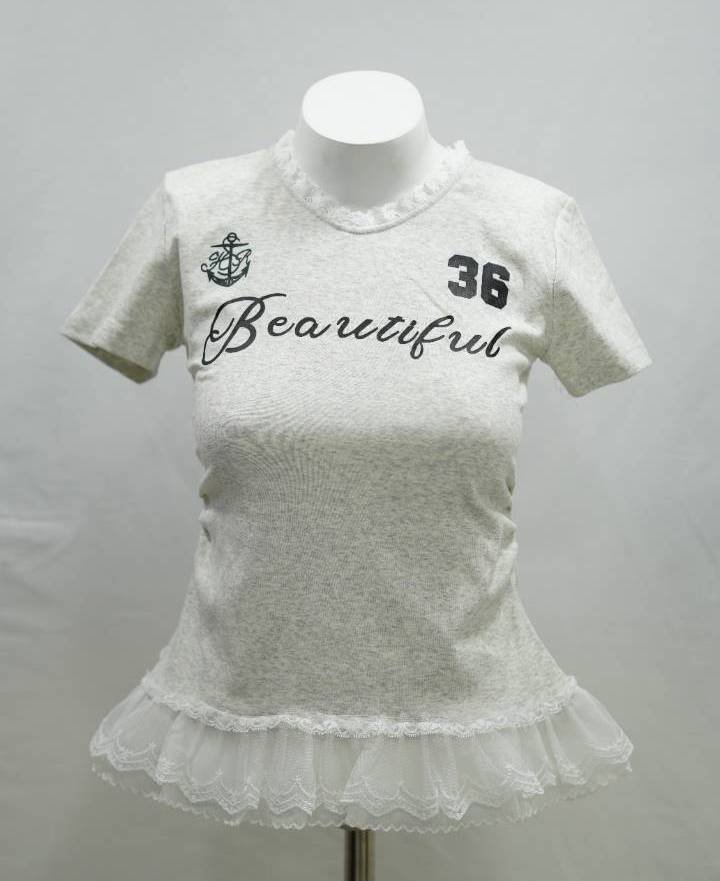 Heather Grey Lace-Trim "36 Beautiful" Peplum Baby Tee