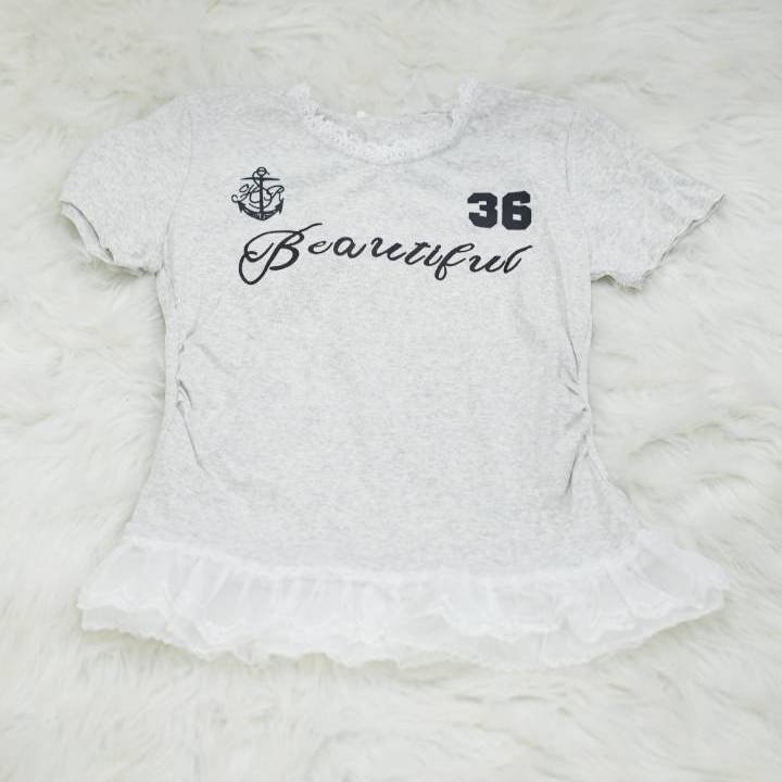 Heather Grey Lace-Trim "36 Beautiful" Peplum Baby Tee - Image 3