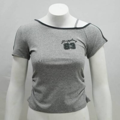 Heather Grey "Struggling 83" Asymmetric Crop