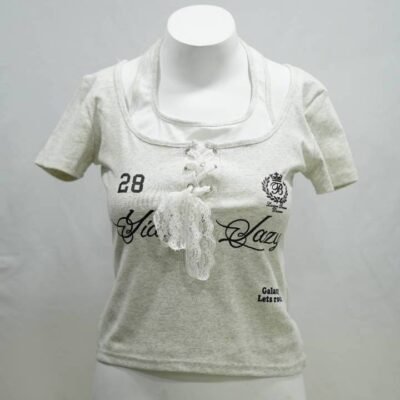 Heather Grey "Vivix Lazy 28" Lace-Up Baby Tee