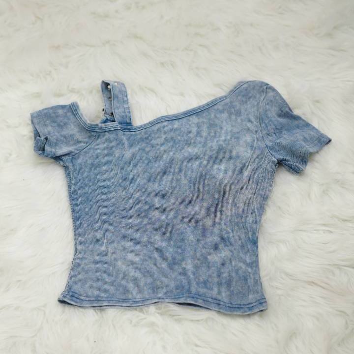 Light Blue Y2K Crown Graphic Asymmetrical Top - Image 3