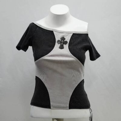 Monochrome Geometric Y2K Cross-Detail Tee