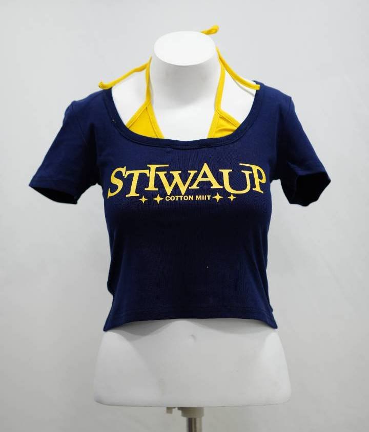 Midnight Starburst Halter-Layer Crop Top