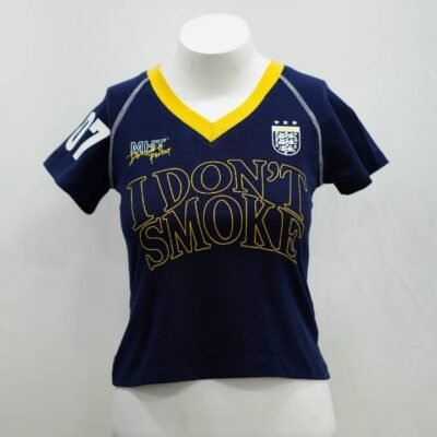 Navy & Gold "I Don't Smoke" Soccer Jersey Crop Top