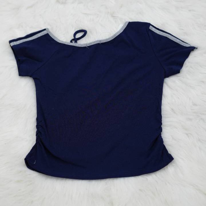 Navy "Struggling 83" Asymmetric Jersey Crop Top - Image 2