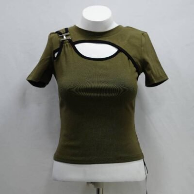 Olive Green Peekaboo-Neck Cutout Crop Top