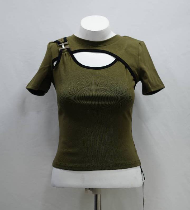 Olive Green Peekaboo-Neck Cutout Crop Top