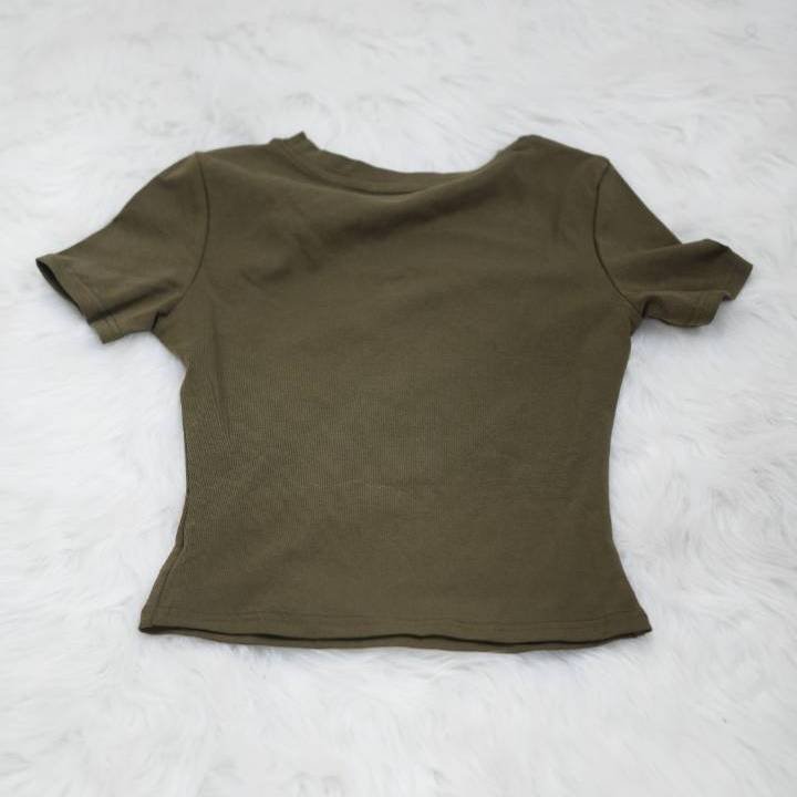 Olive Green Peekaboo-Neck Cutout Crop Top - Image 3