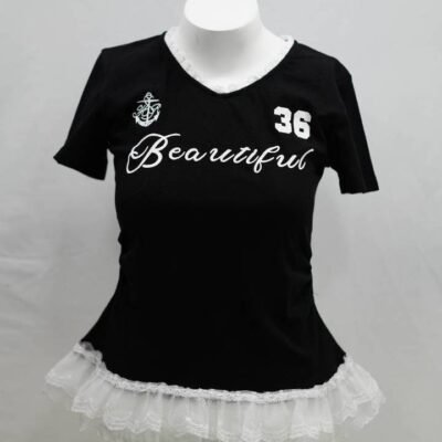 Pitch Black Lace Trim "36 Beautiful" Tee