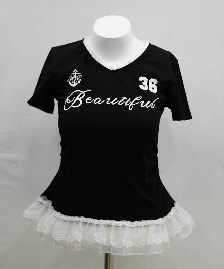 Pitch Black Lace Trim "36 Beautiful" Tee