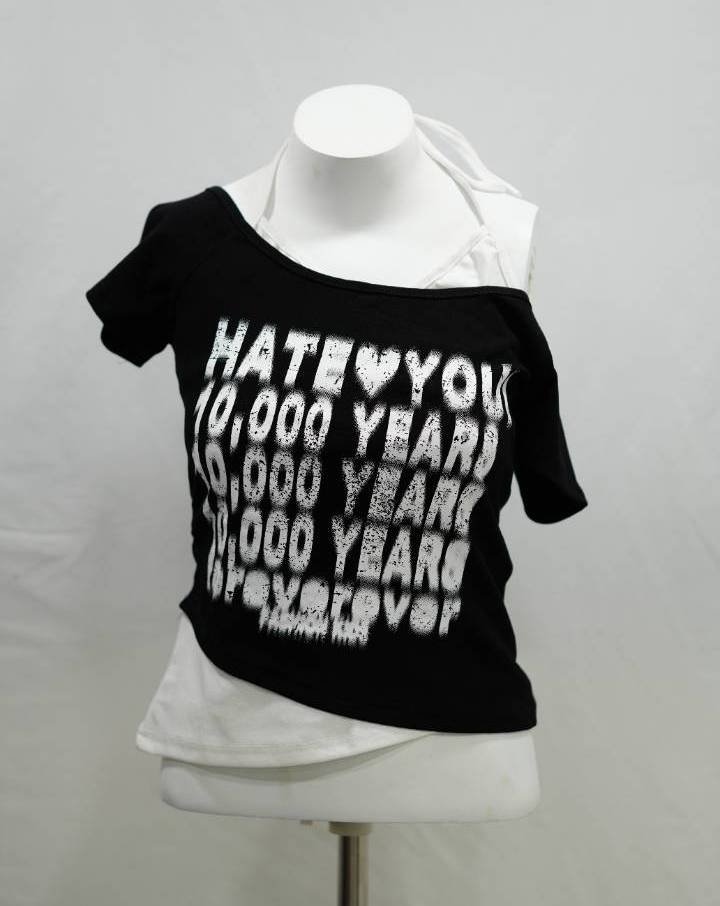 Pitch Black "HATE YOU" Layered Halter Top