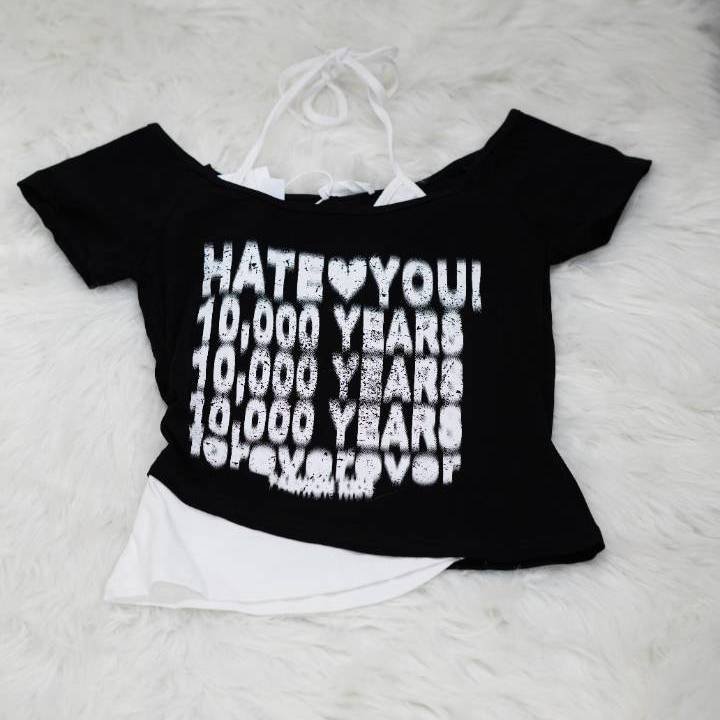 Pitch Black "HATE YOU" Layered Halter Top - Image 2