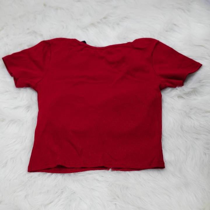 Cherry Red "Love Yourself" Layered Padded Crop Top - Image 2