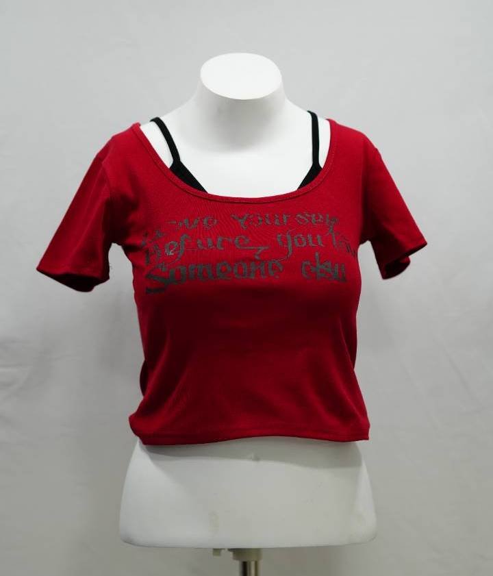 Cherry Red "Love Yourself" Layered Padded Crop Top