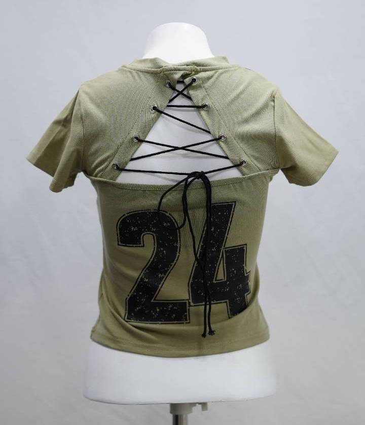 Sage Green "Romance" Lace-Up Back Crop Top - Image 4
