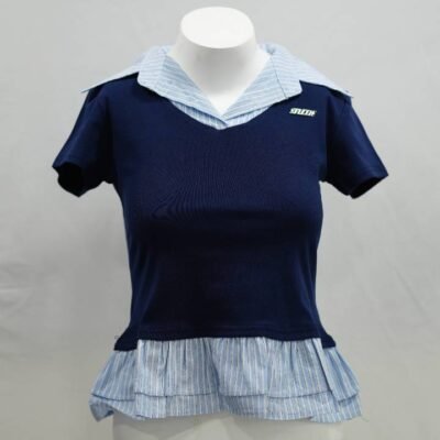 SAILOR FRILL CROP POLO TEE DARK BLUE