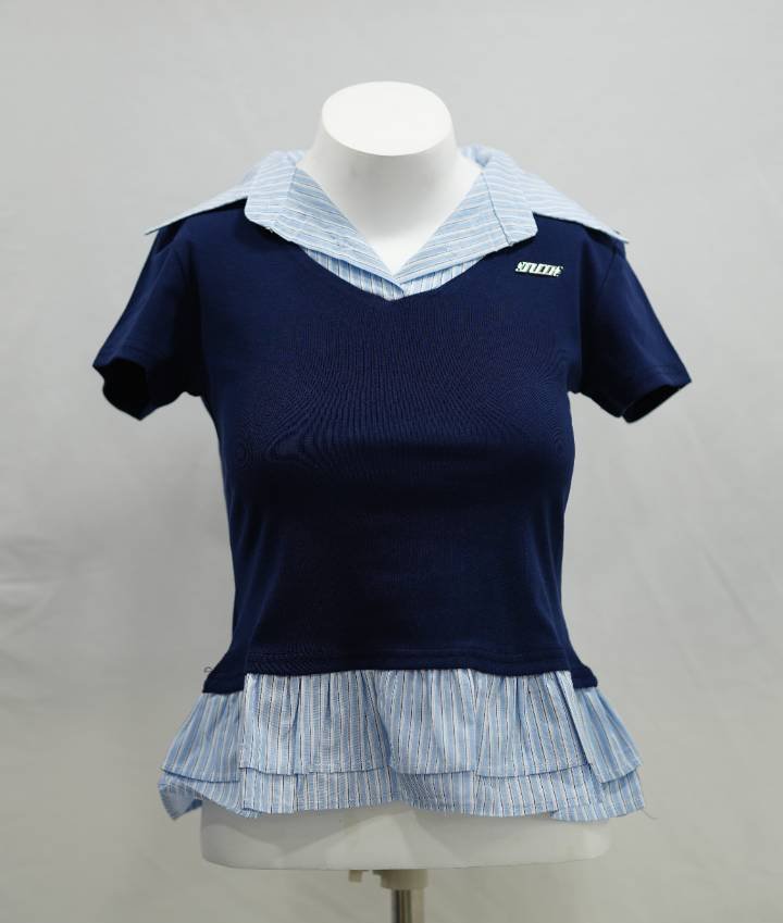 SAILOR FRILL CROP POLO TEE DARK BLUE