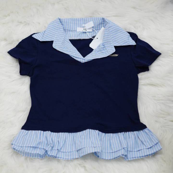 SAILOR FRILL CROP POLO TEE DARK BLUE - Image 2