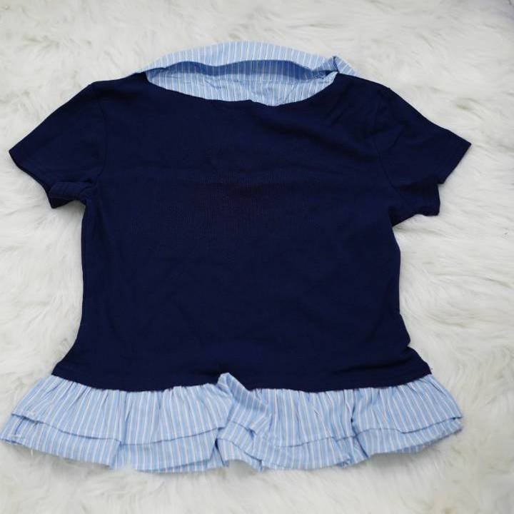 SAILOR FRILL CROP POLO TEE DARK BLUE - Image 3