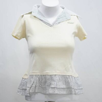 Off-White Pinstripe Sailor Frill Crop Polo Tee