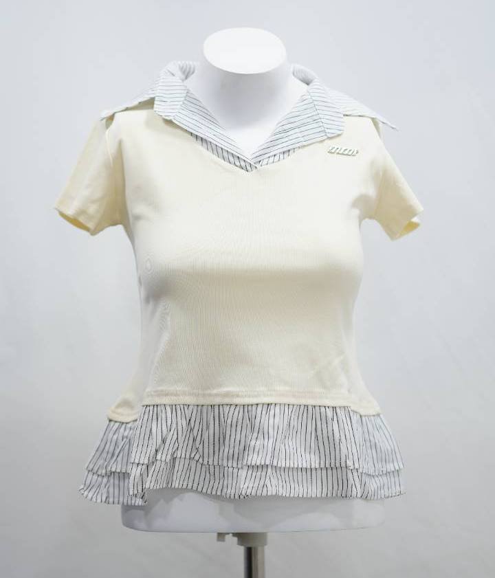 Off-White Pinstripe Sailor Frill Crop Polo Tee