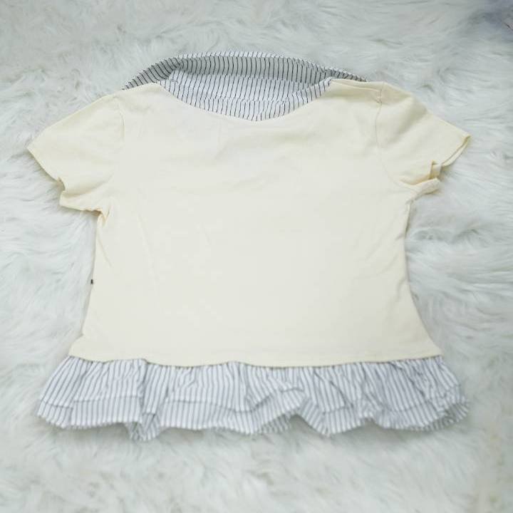 Off-White Pinstripe Sailor Frill Crop Polo Tee - Image 3